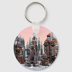 Futuristische Fantasy-Stadt Sci-Fi-Skyline-Kunst Schlüsselanhänger