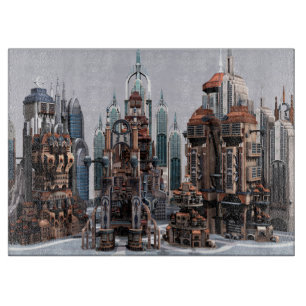 Futuristische Fantasy-Stadt Sci-Fi-Skyline-Kunst Schneidebrett