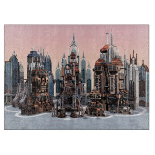 Futuristische Fantasy-Stadt Sci-Fi-Skyline-Kunst Schneidebrett