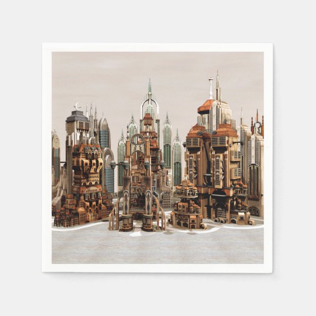 Futuristische Fantasy-Stadt Sci-Fi-Skyline-Kunst Serviette (Vorderseite)