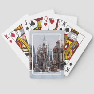Futuristische Fantasy-Stadt Sci-Fi-Skyline-Kunst Spielkarten