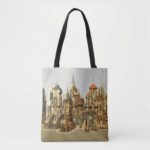 Futuristische Fantasy-Stadt Sci-Fi-Skyline-Kunst Tasche