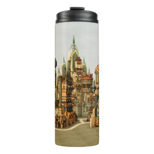 Futuristische Fantasy-Stadt Sci-Fi-Skyline-Kunst Thermosbecher