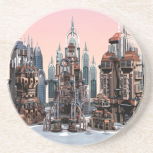 Futuristische Fantasy-Stadt Sci-Fi-Skyline-Kunst Untersetzer