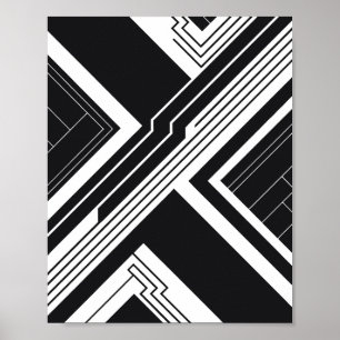Futuristische Geometrische Linien Kunst in Schwarz Poster