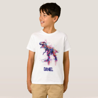 Futuristische Glitch T-Rex Dinosaurier mit Kindern T-Shirt