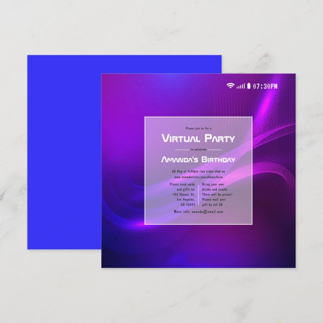 Futuristische Glow Virtual Birthday Party Einladung (Vorne/Hinten)