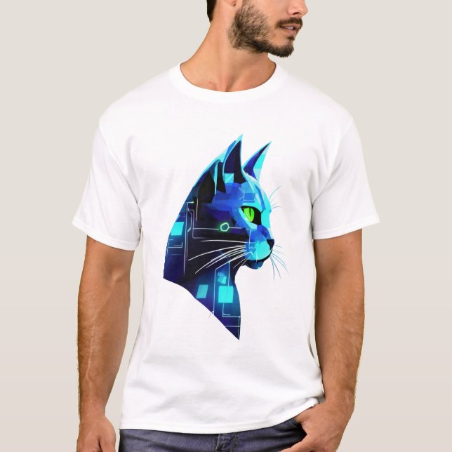 Futuristische Katze in Neon Glow T-Shirt (Vorderseite)