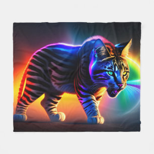 Futuristische Katze mit Regenbogenfarben, Katze Fleecedecke