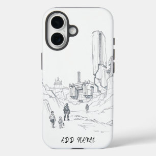 Futuristische Landschaftsskizze mit Zahlen iPhone 16 Hülle