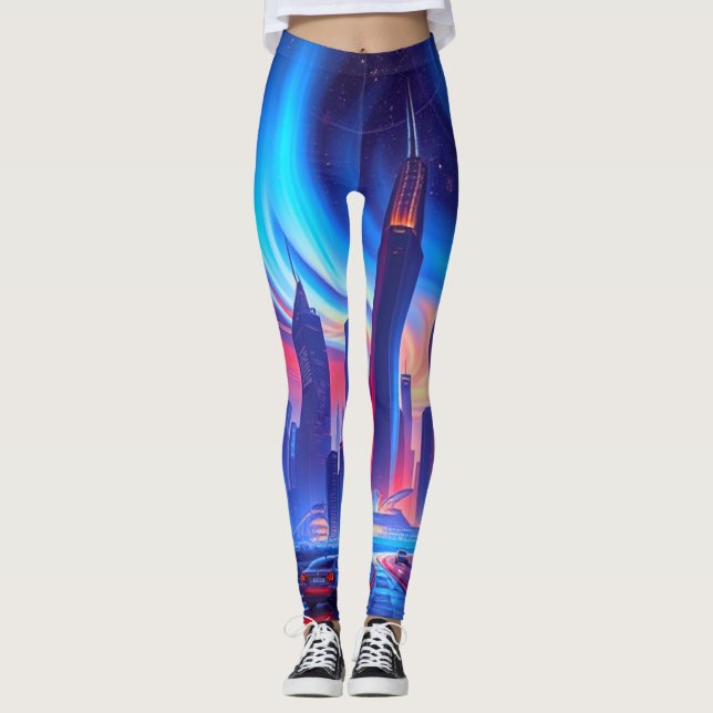 Futuristische Leggings | Neon Skyline Vibes (Vorderseite)