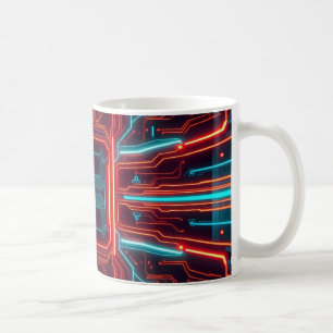 futuristische Leiterplattenmuster von beleuchteten Kaffeetasse