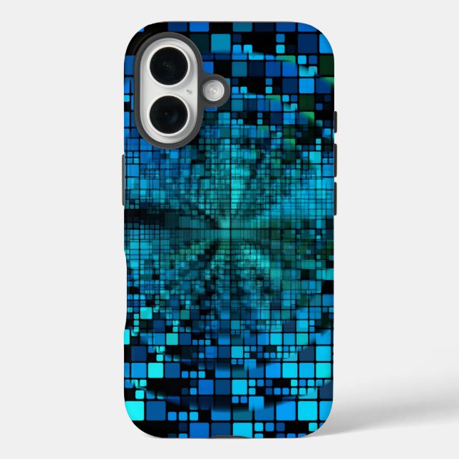 Futuristische Matrix | Blaue Pixel benutzerdefinie iPhone 16 Hülle (Rückseite)