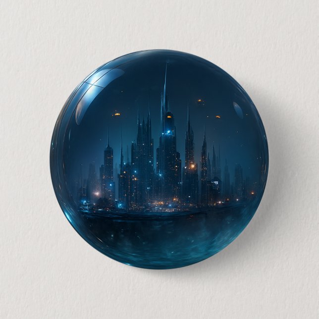 Futuristische Mini-Stadt im Glass Sphere Button (Vorderseite)