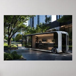 Futuristische mobile Büro-Pod in städtischer Natur Poster