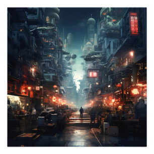 Futuristische Nacht City Cyberpunk Fotodruck