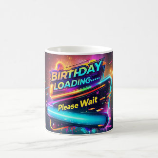 Futuristische Neon-Glitch-Geburtstagsbeladung Kaffeetasse