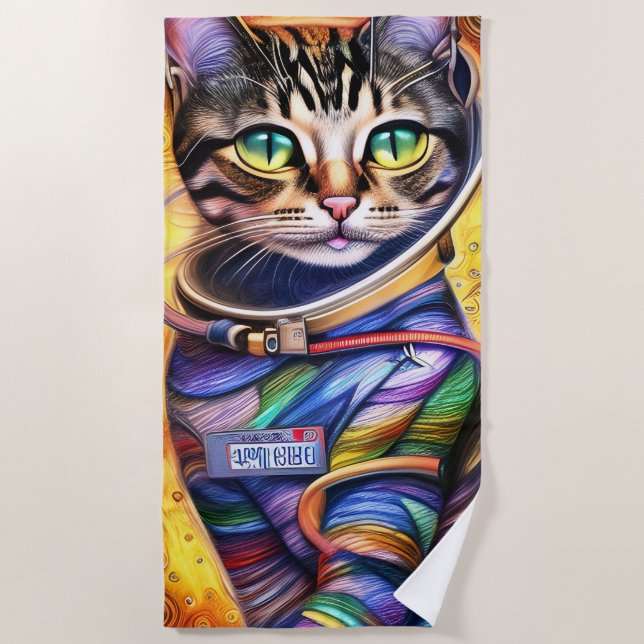 Futuristische Neonkatze Strandtuch (Vorderseite)