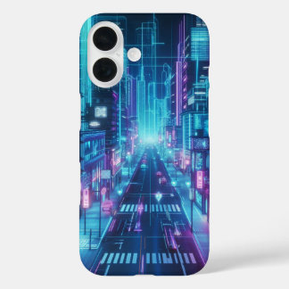 futuristische Neonstadt iPhone 16 Hülle