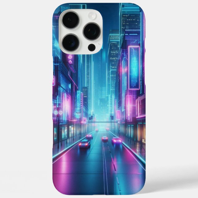 futuristische Neonstadt iPhone 16 Pro Max Hülle (Rückseite)