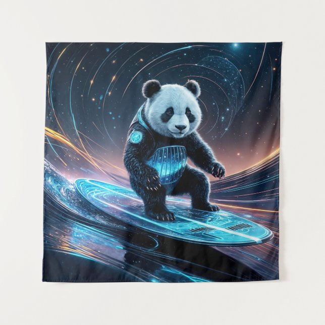 Futuristische Panda Surfstardust Waves Wandteppich (Vorderseite)