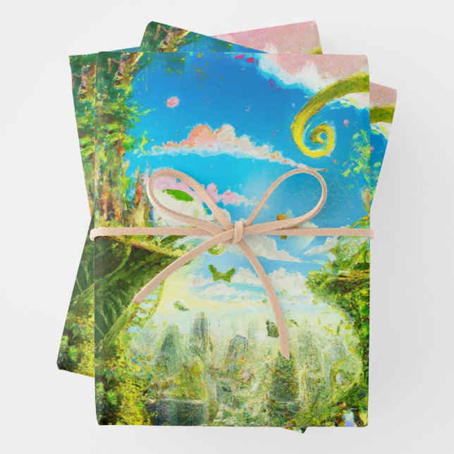 Futuristische Pflanze Stadt, künstlerische KI Geschenkpapier Set (Beispiel)
