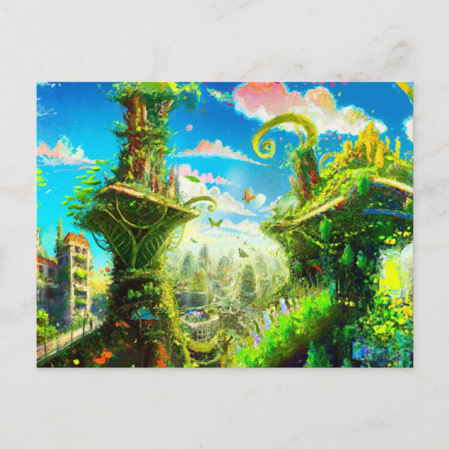 Futuristische Pflanze Stadt, künstlerische KI Postkarte (Vorderseite)