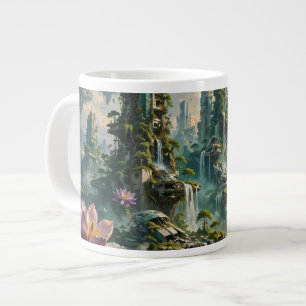 Futuristische postapokalyptische Stadt mit urbaner Jumbo-Tasse