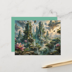 Futuristische postapokalyptische Stadt mit urbaner Postkarte