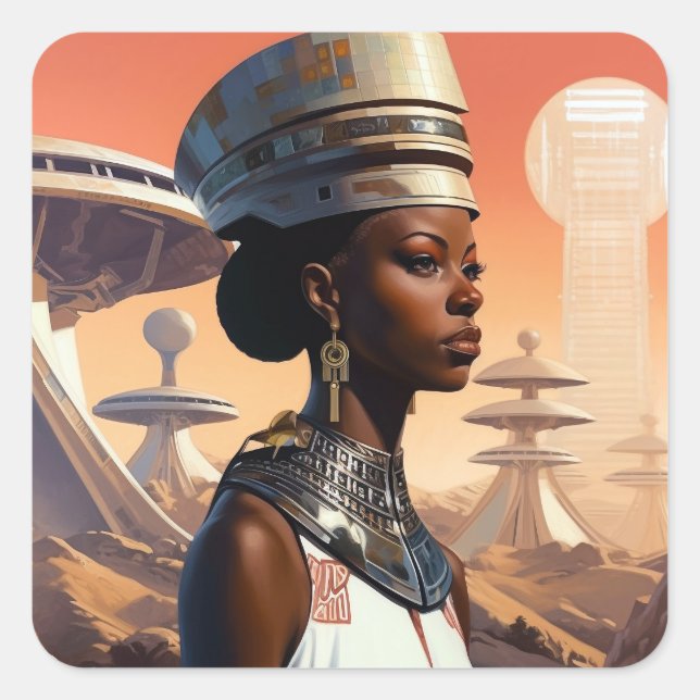 Futuristische Queen Afrofuturistische Science Fict Quadratischer Aufkleber (Vorderseite)