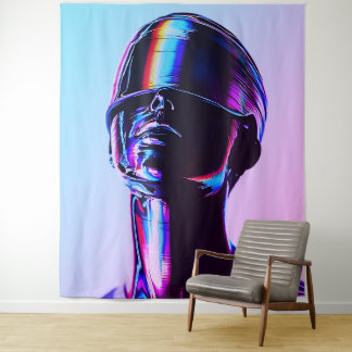 Futuristische Rainbow Chrome Portrait Wall Art Wandteppich