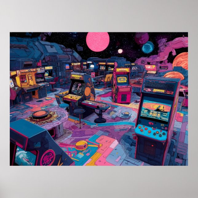 Futuristische Retro-Arcade im Weltraum Poster (Vorne)