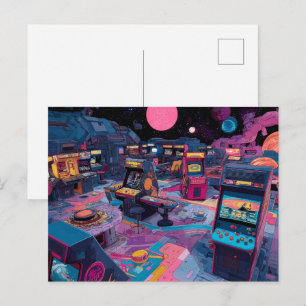 Futuristische Retro-Arcade im Weltraum Postkarte