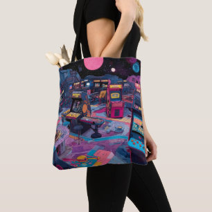 Futuristische Retro-Arcade im Weltraum Tasche