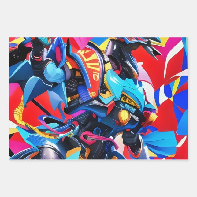 Futuristische Robotik Geschenkpapier Set (Vorderseite)