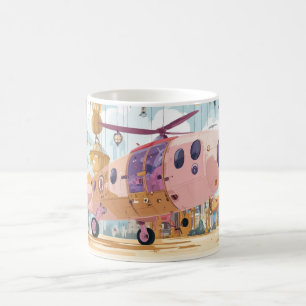 Futuristische rosa und beige Hubschrauber in einem Kaffeetasse