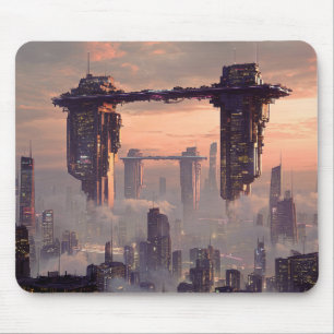 Futuristische schwebende Megastrukturen über der S Mousepad