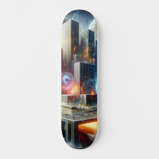 Futuristische schwimmende Metropole mit kosmischen Skateboard
