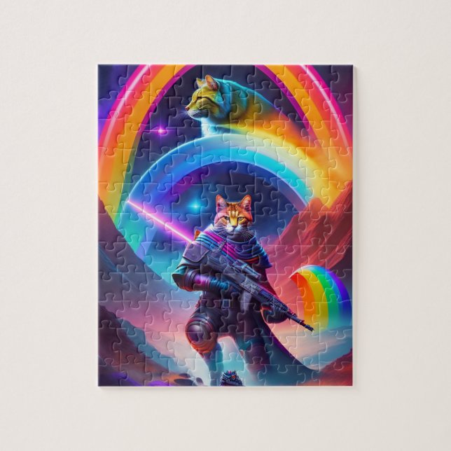 Futuristische Sci-Fi Astronaut Krieger Neon Cats (Vertikal)