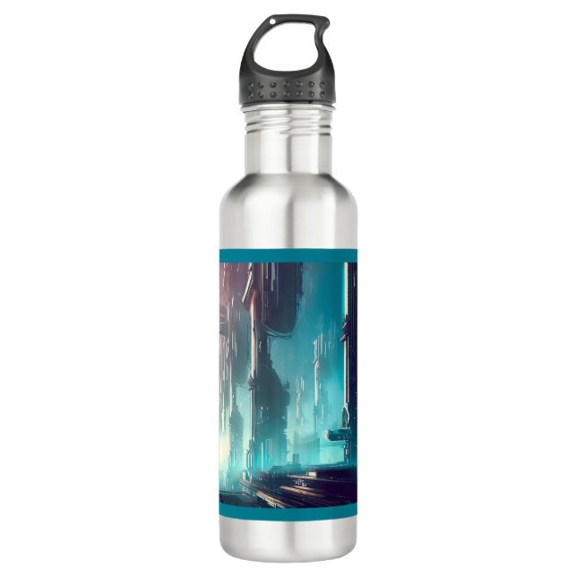 Futuristische Stadt 1 Edelstahlflasche (Vorderseite)