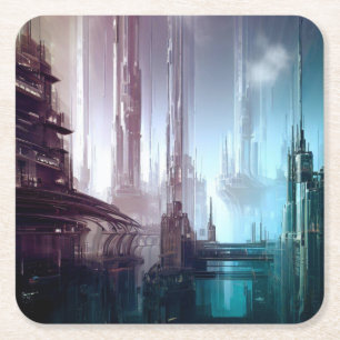 Futuristische Stadt 2 Rechteckiger Pappuntersetzer