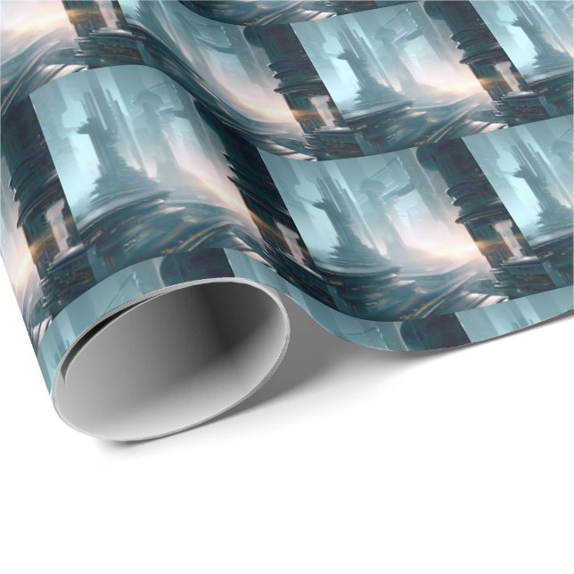 Futuristische Stadt 4 Geschenkpapier (Rolleneckpunkt)