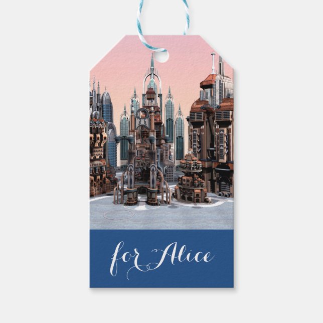 Futuristische Stadt Geschenkanhänger (Vorderseite)