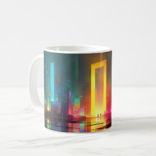 Futuristische Stadt mit strahlendem Neonportal Kaffeetasse