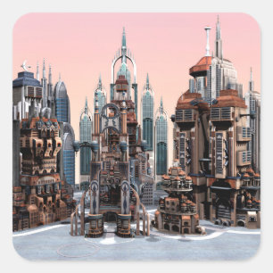 Futuristische Stadt Quadratischer Aufkleber