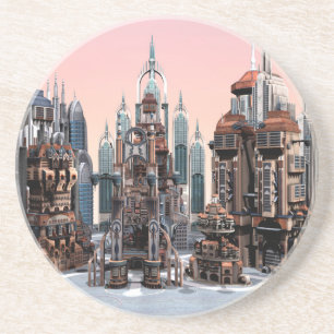 Futuristische Stadt Sandstein Untersetzer