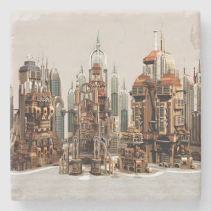 Futuristische Stadt Sci-Fi Steinuntersetzer