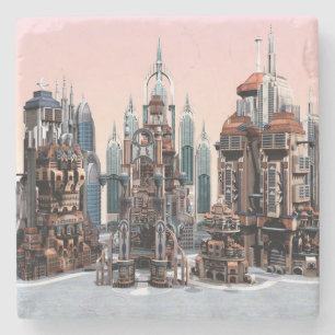 Futuristische Stadt Sci-Fi Steinuntersetzer