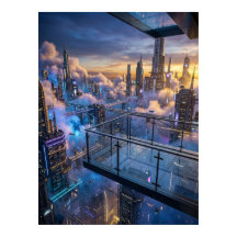 Futuristische Stadt Sonnenuntergang Wandkunst