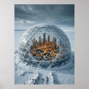Futuristische Stadt unter einer gefrorenen Kuppel Poster